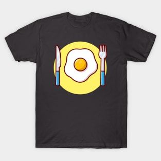 Egg Fried With Fork And Knife Cartoon Vector Icon Illustration T-Shirt